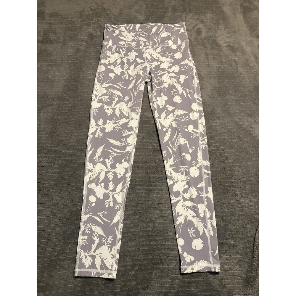 mono b Athletic Leggings Gray White Womens Medium Nature Leaves Neutral Workout